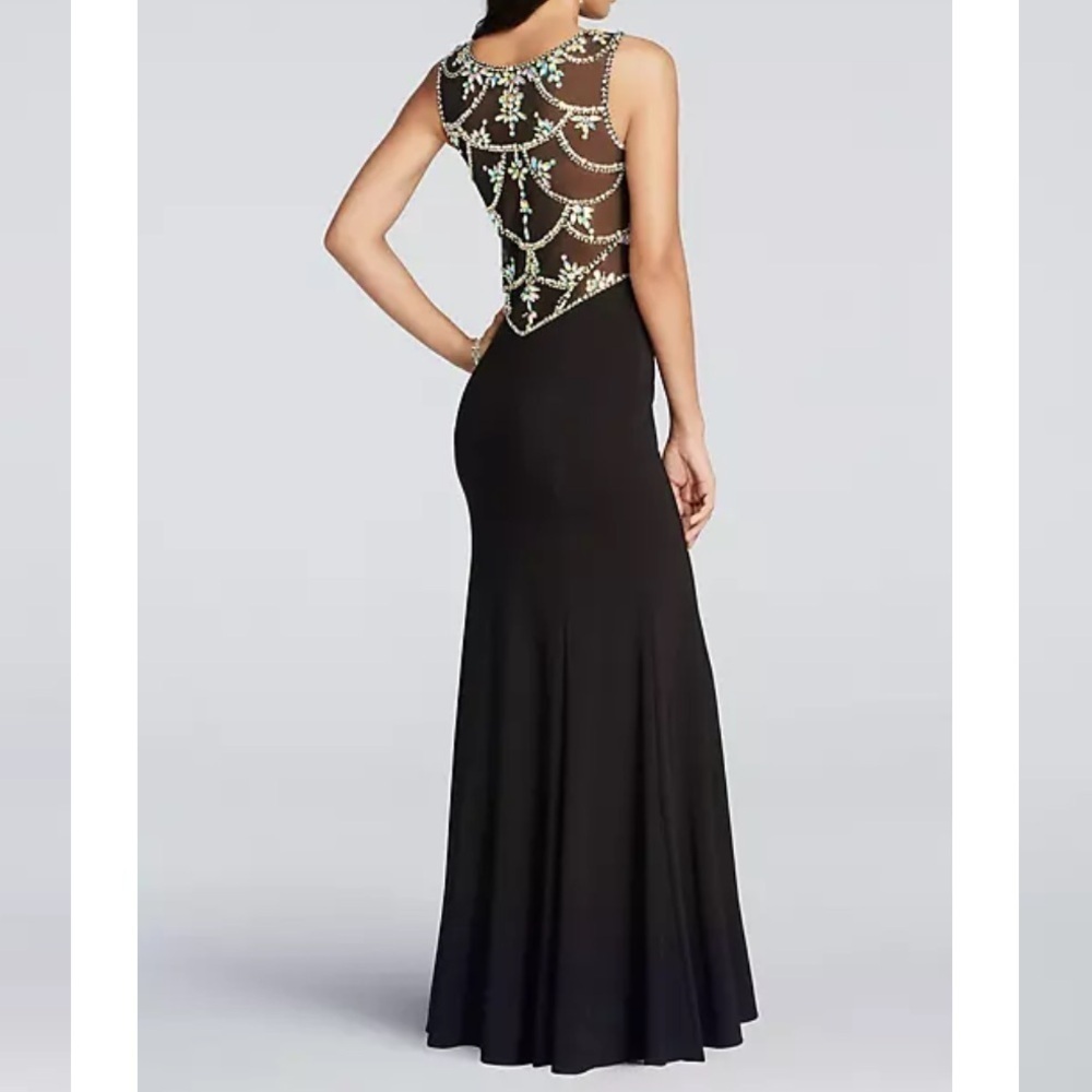 BETSY AND ADAM Illusion Low Back Prom Dress Crystal Beading Rhinestones Size 2
